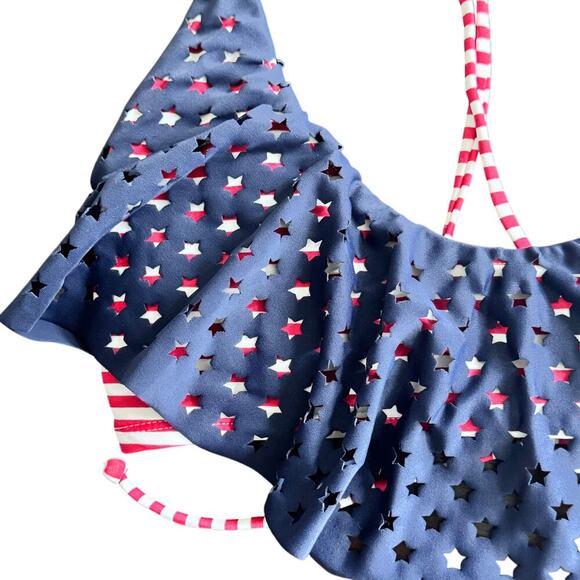 XHILERATION Target Red White and Blue Stars and Stripes USA Bikini Top Sz M - Picture 2 of 9